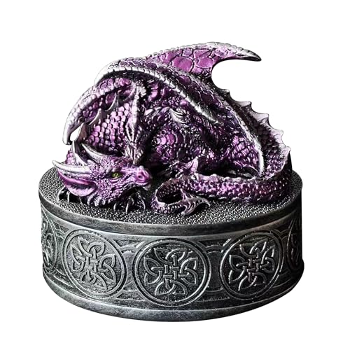 XinZhiRun Dragon Statue Jewelry Box - Medieval Fantasy Myth with Cover Treasure Box, Dragon Statue Decoration Collection Gift Box (Purple)