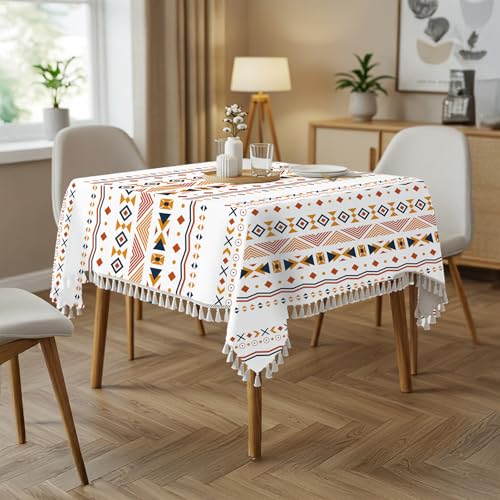 Image of Urban Space 100% Cotton Square Dining Table Cover, Printed Anti Skid Table Cloth for Dining /Center Table, for Upto 4.5 ft x 4.5 ft Table (Square- 48 inch x 48 inch, Boho Orange)