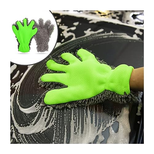 JNNJ 2 Piezas Guantes De Lavado, Guante Microfibra para El Lavado del Coche, Guantes De Lavado De Coches Dedo, Guante Chenilla para Limpieza Coches, para Bicicleta Motocicleta Y Cocina Limpieza