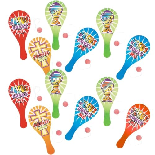 Fun Express Religious Paddleball – Faith-Inspired Toy for Kids – Church Events Group Activities or Party Favors Encourages Fun Faith-Based Play Vibrant Designs – Ideal for Gifts or Rewards – 12 Pieces