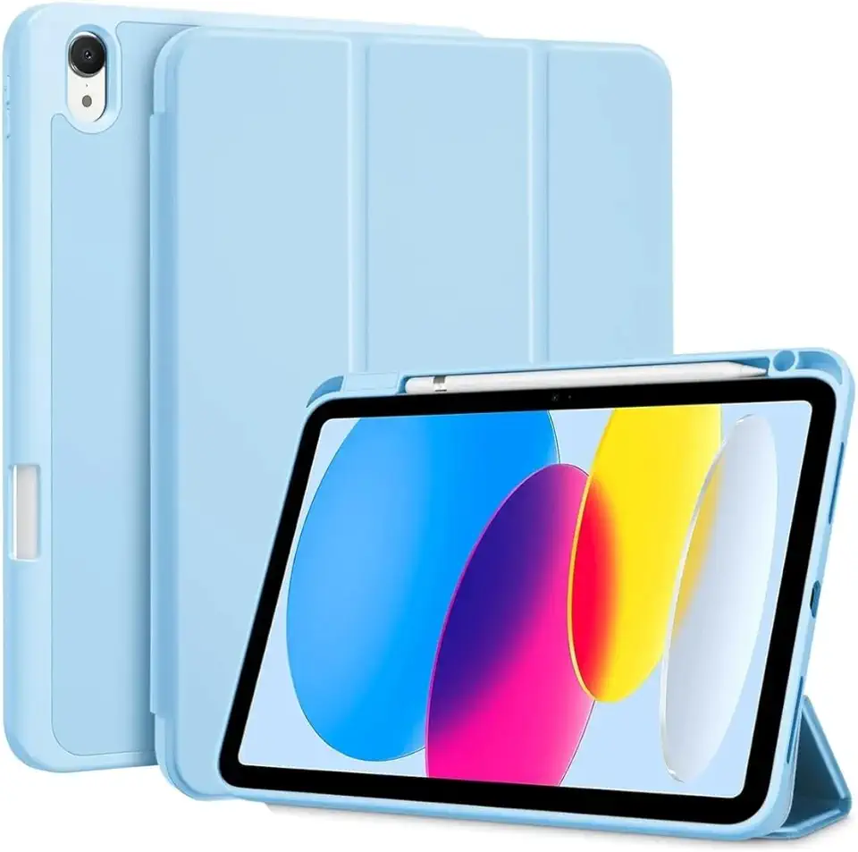 Case Capa Compatível Para iPad 9, 8, 7 Geração 10.2" 10.5" Slim Inteligente Com Suporte Caneta Proteção Anti-Impacto Auto Sleep Tampa Magnética (Azul Claro)