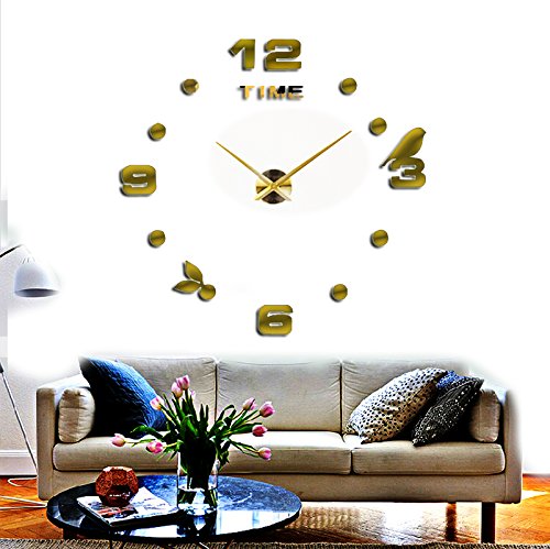 Muhsein Modern wall clock DIY 3D Frameless Wall Clocks Creative Sticker Art Home Office Decor (Gold)