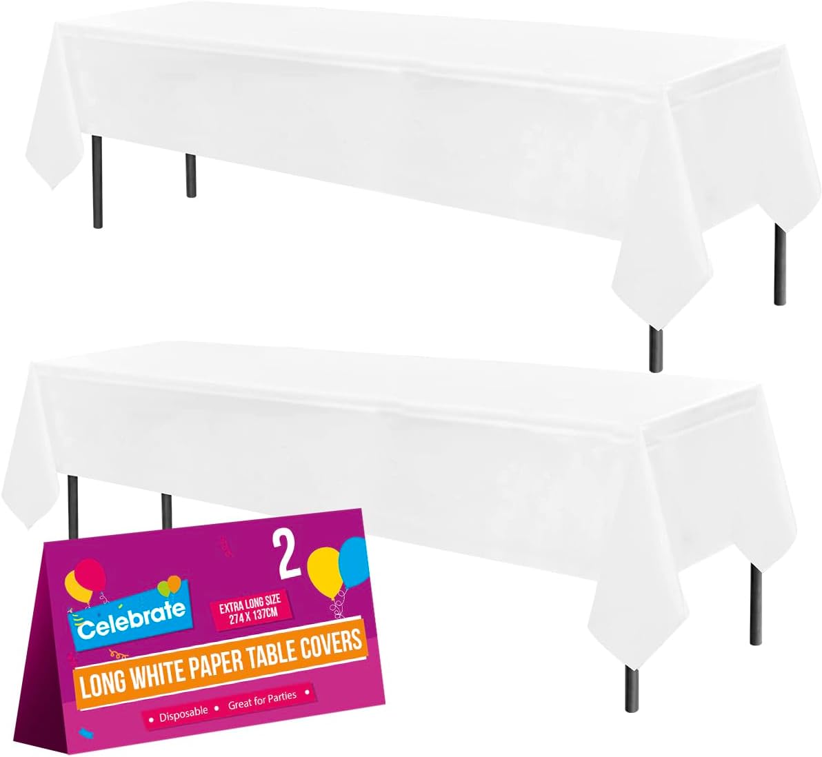 2pk Long White Paper Table Cover | 274 x 137cm White Paper Tablecloths for Parties and Celebration | Disposable Table Covers White Paper Table Cloth Paper Table Cloths Disposable Tablecloths For Party