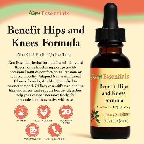 Image of Kan Herb Company Benefit Hips and Knees Formula - Traditional Chinese Herbal Blend for Dogs and Cats to Support Joint Comfort, Mobility, & Digestive Balance, Liquid Herbal Supplement for Pets, 1 fl oz