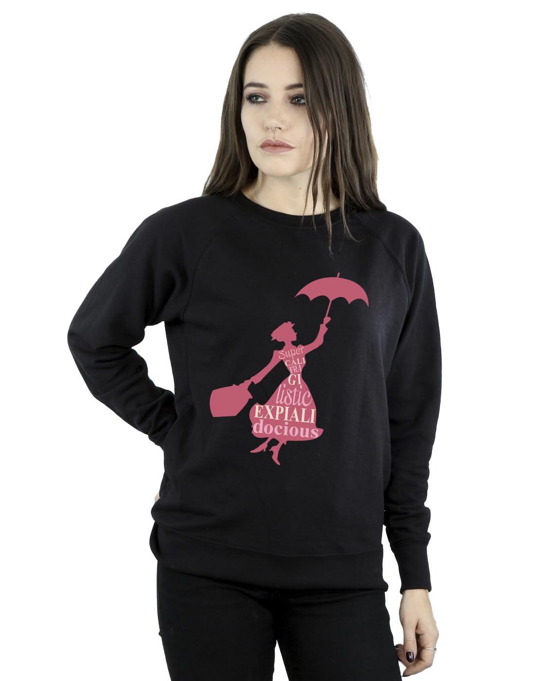 Disney Women's Mary Poppins Flying Sweatshirt Black Large