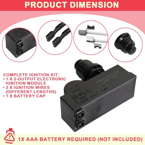 Image of DHLG-12 Grill Igniter Kit for Charbroil Grill Replacement Parts, 2-Outlet Push Button Electronic Ignition Module with Wires for Charbroil G432-8S01-W1 G470-5503-W1 Grill Parts, AAA Battery Required