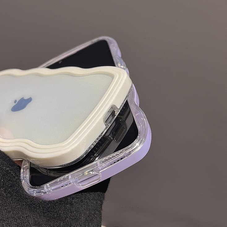 Miniatura 3 de AMAZFCCY Funda con marco de onda rizada para iPhone 15 Pro Max de 6.7 pulgadas, bonito patrón de forma de onda 2 en 1, transparente, flexible, parte