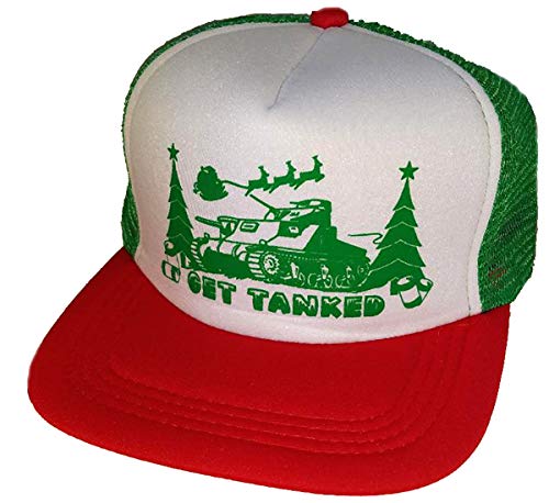 Get Tanked Trucker Hat Cap Ugly Sweater Party X Mas Drinking Christmas Drunk Red Green