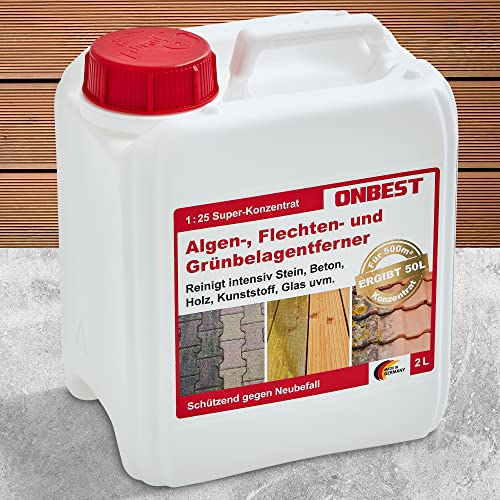 ONBEST 2 Liter Grünbelagentferner 1:25 Konzentrat I Extrem stark zum Entfernen von Grünbelag...