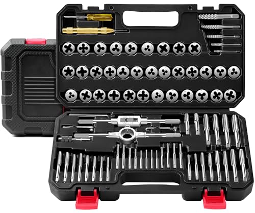 Kolvoii 81-Piece Tap and Die Set, SAE & Metric Rethreading Tool Kit, M3–M12 & #4–1/2', GCr15 Steel, Coarse & Fine Threads, Internal & External Use