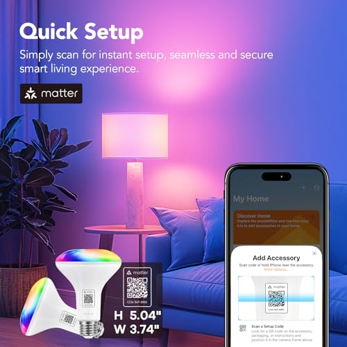 Orein OS0101411267 Matter Smart Light Bulb, Br30 Smart Bulbs Work With Apple Home, Alexa, Google Home, Smartthings, Color Changing Light Bulbs 2.4Ghz Wifi Only thumb #2