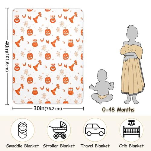 Burbuja Owl Pumpkins Hats Baby Blanket for Boys Girls, Nursery Soft Warm Swaddling Receiving Baby Blankets, 30x40 in Toddler Blanket3