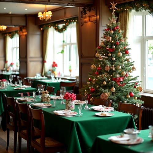 Image of sancua Tablecloths for 6 Foot Rectangle Tables, 8 Pack - Washable Polyester Fabric Table Cloth for Chirstmas Party, Birthday, Banquet Reception, 54x108 Inch Hunter Green