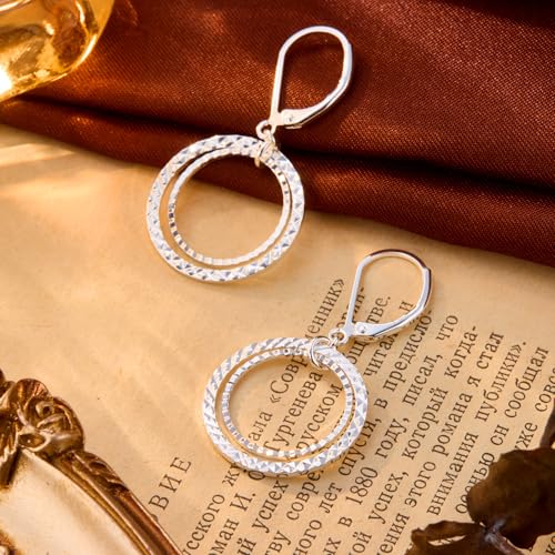 Sterling Silver Circle Leverback Earrings for Women Gold and Silver Circle Textured Drop Dangle Earrings Jewelry Hypoallergenic Hammered Leverback Sterling Silver Dangle Earrings for Jewelry Gifts4