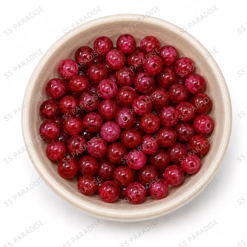 Image of SS Paradise 8mm Glass Beads (6 Colors 300 Pieces) for Jewellery Making | Round Loose Beads Strands for Necklace, (Speckled)