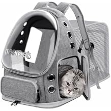 Cat Backpack Carrier, Breathable Bubble Backpack Large Space Cat Carrier Backpack for Kitty Small Dog, Foldable Airline Approved Pet Backpack, Transparent Cat Travel Backpack Up to 20 lbs Grey