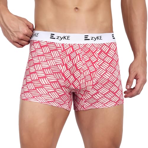 Image of Zyke Men's Printed Cotton Trunk Innerwear | 95% Cotton 5% Elastane Stretch Underwear | Ultra Soft Waistband Anti-Bacterial Moisture Wicking Trunks for Men Pack of 1