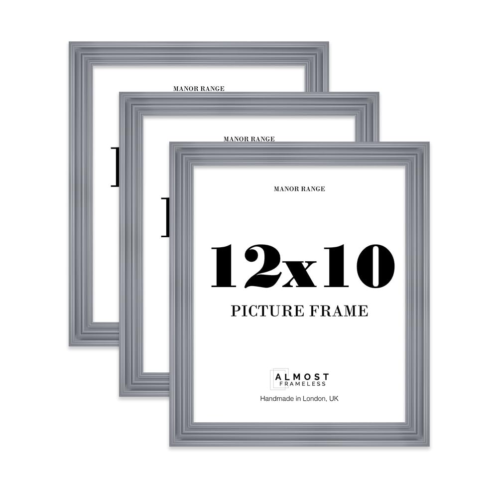 12x10 Picture Frame, Display 12x10 Pictures (25.4 x 30.5cm) - Scandi Grey Rich-toned 42mm Edge Classic Interior Design Décor - 3 Pack