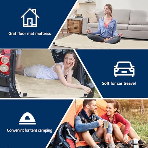 Image of CYMULA Memory Foam Camping Mattress Pad, Sleeping Mat, Portable Roll Up Mattress for Adults, Camping Bed Pads for Sleepover, Car Bed with Travel Bag