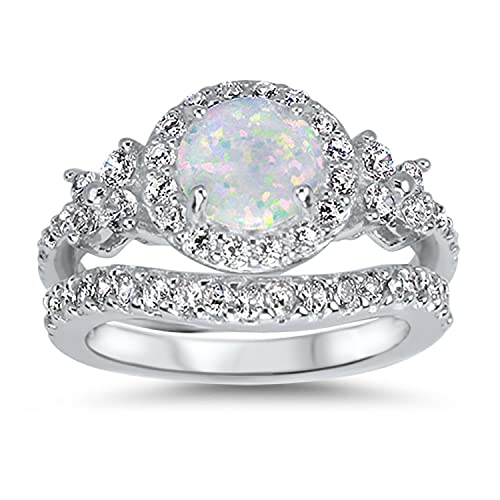 LaRaso & Co His Hers TRIO Wedding Set Titanium Band Sterling Silver White Opal Bridal Engagement Ring Set Him Her2