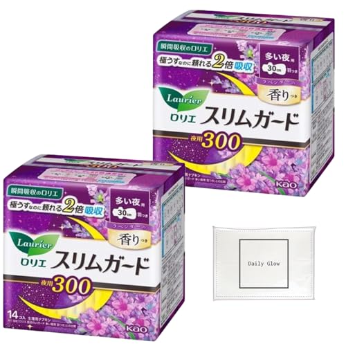 ロリエ スリムガード ラベンダーの香り 特に多い夜用 300 (14コ入 × 2袋) + DailyGlowオリジナルティッシュつき