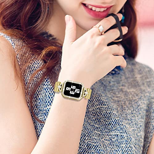 JOYOZY Magnetic Band Compatible with Apple Watch Band 38mm 40mm 41mm 42mm 44mm 45mm 46mm Milanese Strap with Bling Glitter Case Built-in Screen Protector Dressy Stainless Steel iWatch Loop for Women