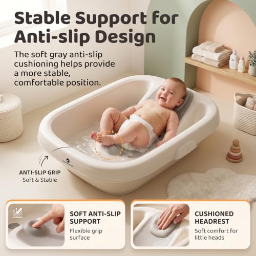 Image of StarandDaisy Baby Bath Tub for Newborn to Toddler with Soft TPE Anti-Slip Bath Support Cushion, Ergonomic Reclining Seat, Easy Drain, Safe Bath Tub for Babies 0-3 Years