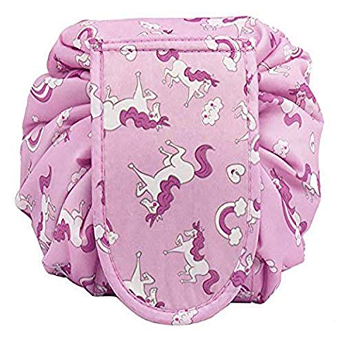 Image of Maharsh Women's Convenient and Waterproof Multifunction Portable Lazy Travel Cosmetic Storage Makeup Organizer Toiletry Bag with Drawstrings (Pink Horse)