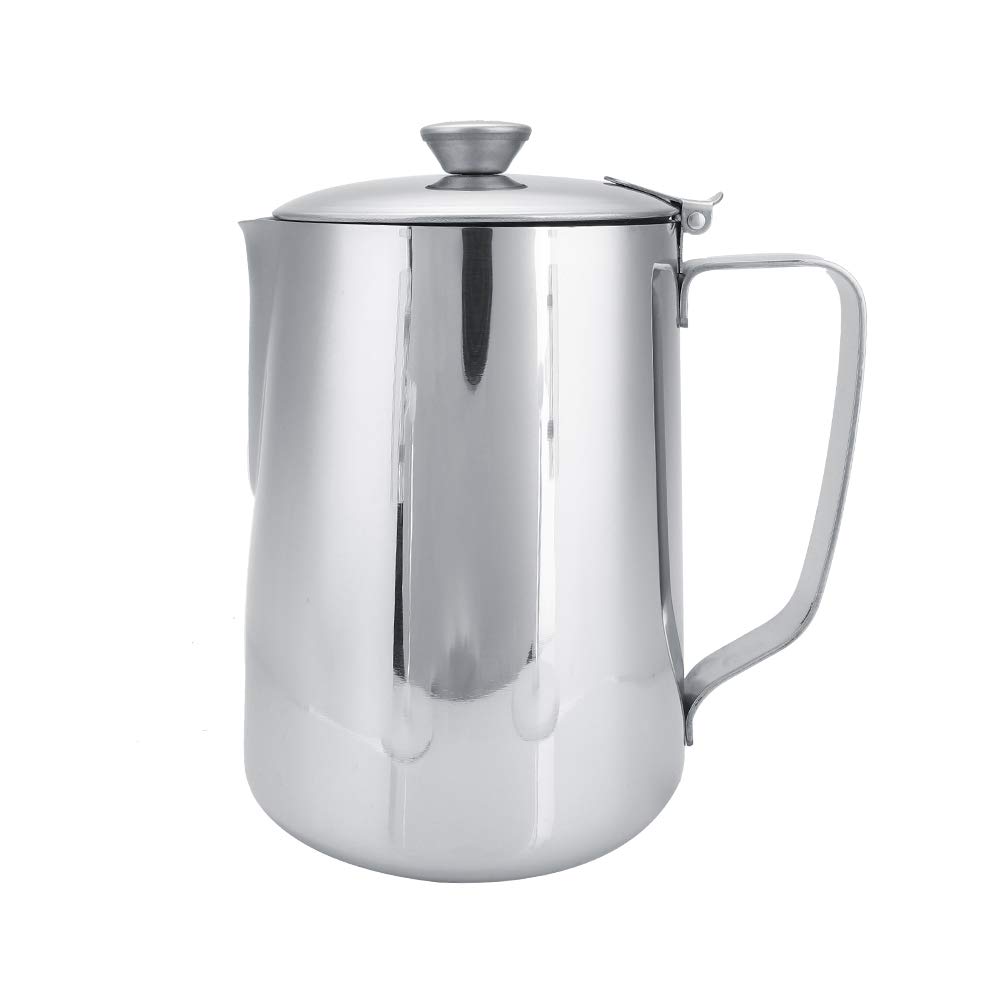 MAGT Milchkännchen mit Deckel, Edelstahl Milchkanne 1000ml Milchschaumkännchen Kaffeetasse Milchbehälter Barista Zubehör für Lattekaffee Art(1000ML)