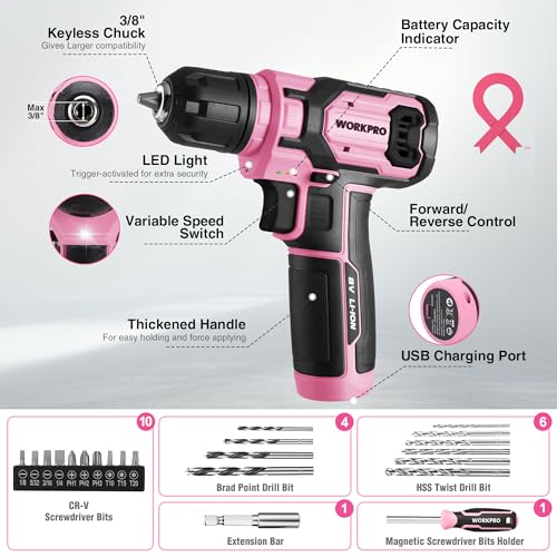 Image of WORKPRO Power Drill Set with Stackable Tool Box, 8V Cordless Drill Driver and Bit Set, 2.0Ah Electric Cordless Screwdriver Kit with 3 /8 inch Keyless Chuck, For Home Repair, DIY