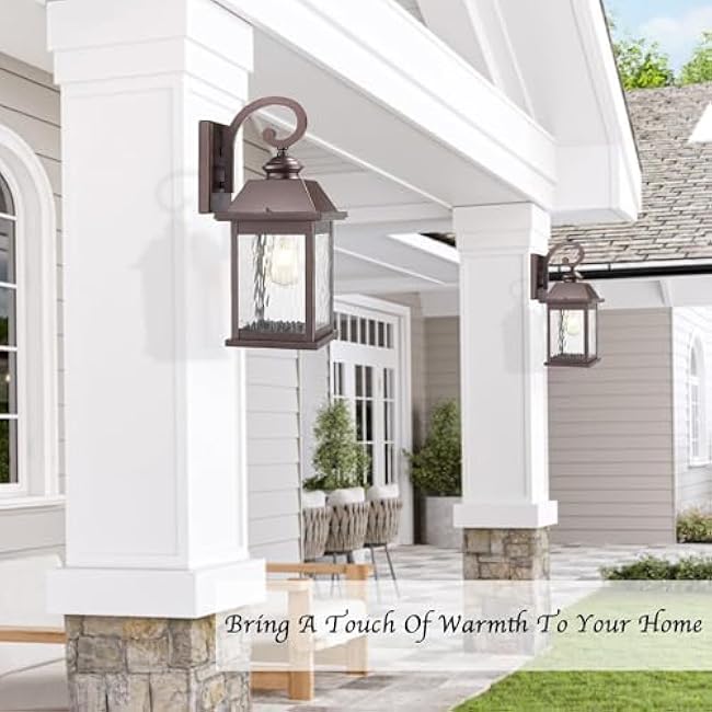 ALLGOT Outdoor Wall Light, 18.25 Inch Height Exterior Light Fixtures, Porch Lights, Anti-Rust Outdoor Wall Lantern Sconce, E26 Socket Patio Mount Light with Water Rippled Glass (Oil Rubbed Bronze)