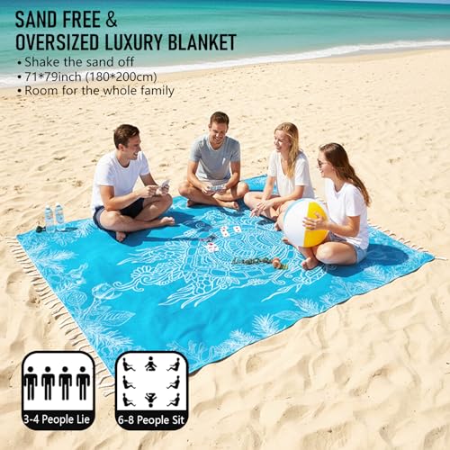Image of Oversized Turkish Beach Towel Blanket Cotton Giant XL Sandproof Towels Huge Linen XXL Extra Large Big Throw Quilt Blankets for Adults Cloud Travel Camping Glamping Accessories Essentials Turtle