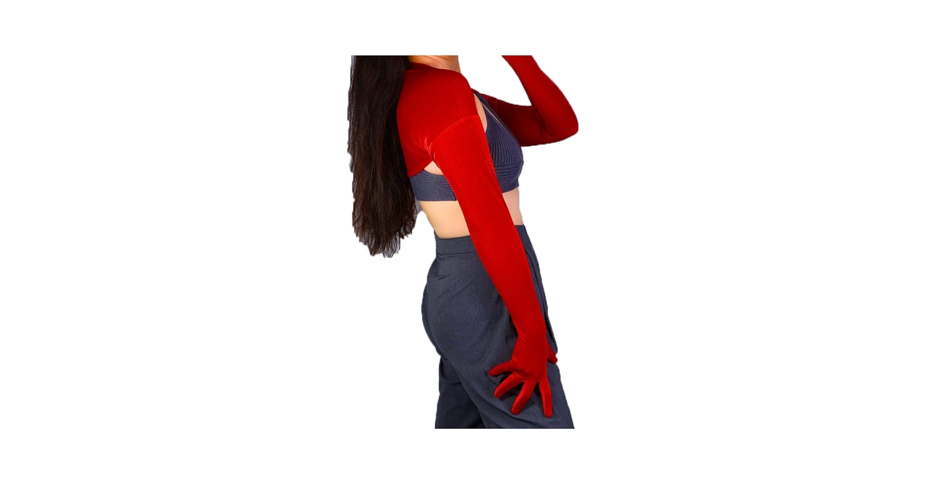 QIN-FE Velvet Bolero Gloves Black White Red Top Jacket Crop