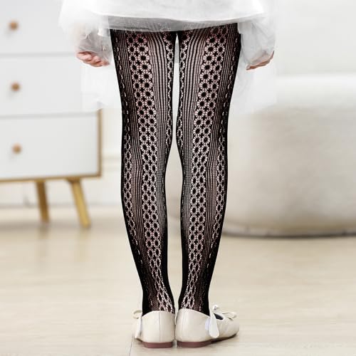 Image of Zando Girls Lace Tights Heart Butterfly Rose Patterned Fishnet Stockings for Toddler Girl Hollow Pantyhose 1T-12 Years