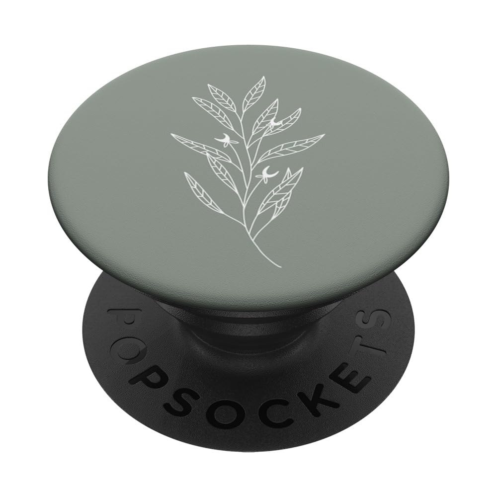 Delicate Boho Botanical Leaves Motif Dusty Sage Green PopSockets Swappable PopGrip