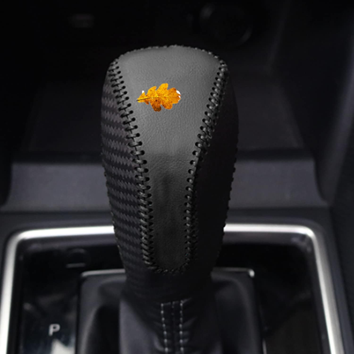 Car Shift Knobs Cover Leather Shift Lever Gear Handle Cover for Subaru Crosstrek 2018 2019 2020 2021 2022 2023 Decoration Accessories Scratch Prevention Protector(Carbon Fibre+Yellow Leather)