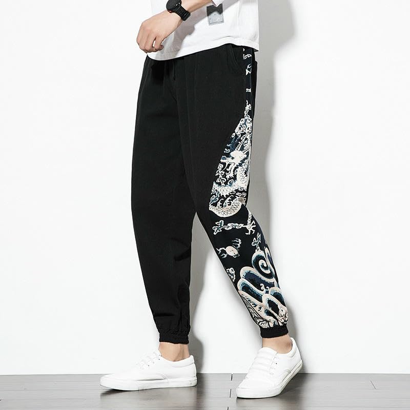Pantalon de jogging style chinois patchwork homme décontracté ample