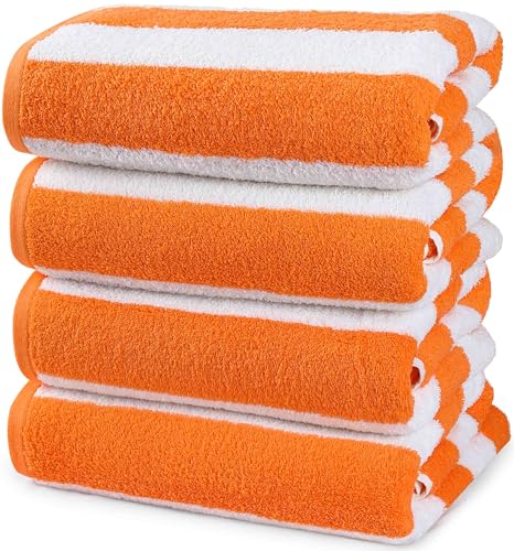 Utopia Towels 4 Pack Cabana Stripe Beach Towel, 30 by 60 Inches, Oversized 100% Ring Spun Cotton Pool Towels, Highly Absorbent Quick Dry Bath Towels for Bathroom, and Swim, Orange