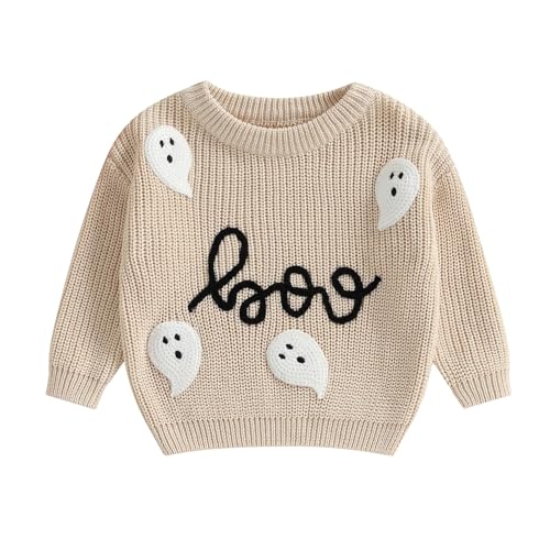 Girls Boys Halloween Sweater Knit Spooky Ghost Crewneck Pullover Casual Cute Pattern Tops Fall Winter Sweatshirts