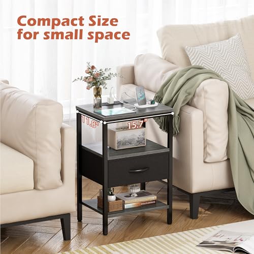 image for SUPERJARE Nightstand Set of 2, Bed Side Tables with Charging Station, 