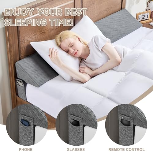 Image of IFNOW Queen Size(60 inchx7.5 inchx10 inch) Bed Wedge Pillow for Headboard, Mattress Gap Filler(0-8 inch), Bed Wedge for Gap Between Your Headboard and Mattress Dark Grey