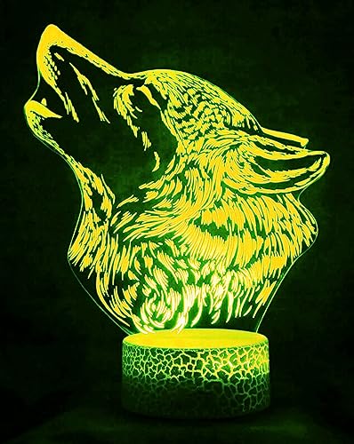 Lámpara de ilusión nocturna 3D de lobo multicolor USB miniatura 3