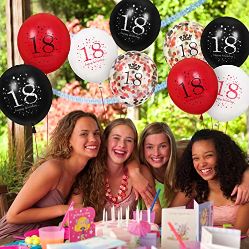 Image of 18th Latex Birthday Balloons - 16 Pcs Red & Black Happy Birthday Balloons for Girls & Boys 18th Birthday Party Decor