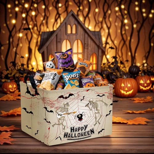 Image of Halloween Basket Gift Terror Ghost Parties Decor Kid Trick or Treat Basket for Boys and Girls Rectangular Storage Bin Box (Skeleton Bat)