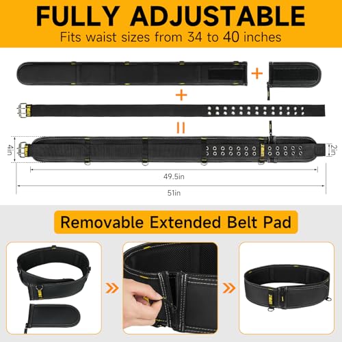Werkzeuggürtel Herren,Gepolsterter Werkzeuggürtel,4 Zoll,strapazierfähiger Werkzeuggürtel für Männer mit 4 Hosenträgerringen,Arbeitsgürtel für Elektriker,Schreiner,Bauarbeiter,Werkzeuggürtel 34’’-45’’