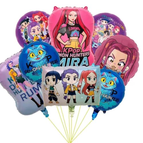 Demon movie Hunters Birthday Decorations 8PCS Foil Balloons for Boys Girls Kpop Party Supplies..