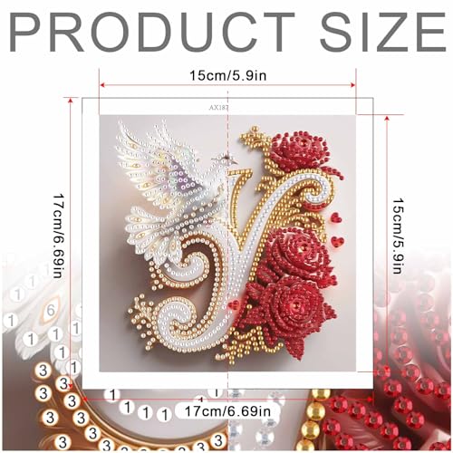 Image of AiYuanzsh 5D Diamond Art Kits for Adults Letter Y, Youthful Floral Rose & Dove Special Shape Diamond Painting, Initial Diamond Art for Adults DIY Crystal Rhinestones Wall Decoration 17x17cm