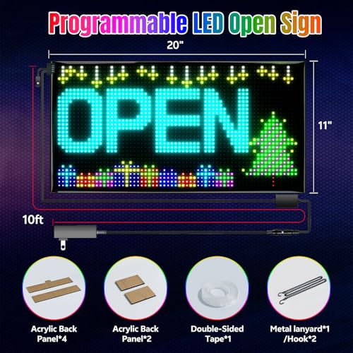 Image of Large Programmable LED Open Sign, Bluetooth APP, for Business Retail Shop Window Display (20 inch x 12 inch /P8 Res.)