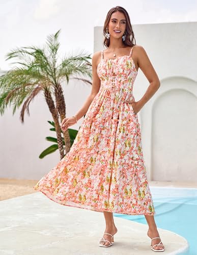 Image of GRACE KARIN 2026 Women's Spaghetti Vacation Sundress Summer Beach Flowy Boho Floral Maxi Dresses with Pockets