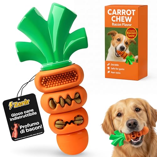 Zenir Giochi per Cani Indistruttibile Carota con Aroma di Bacon | Giochi Cane per Masticatori Aggressivi Antistress e Ansia | Giochi Interattivi per Cani. Gioco Cane Indistruttibile per Grandi e Medi